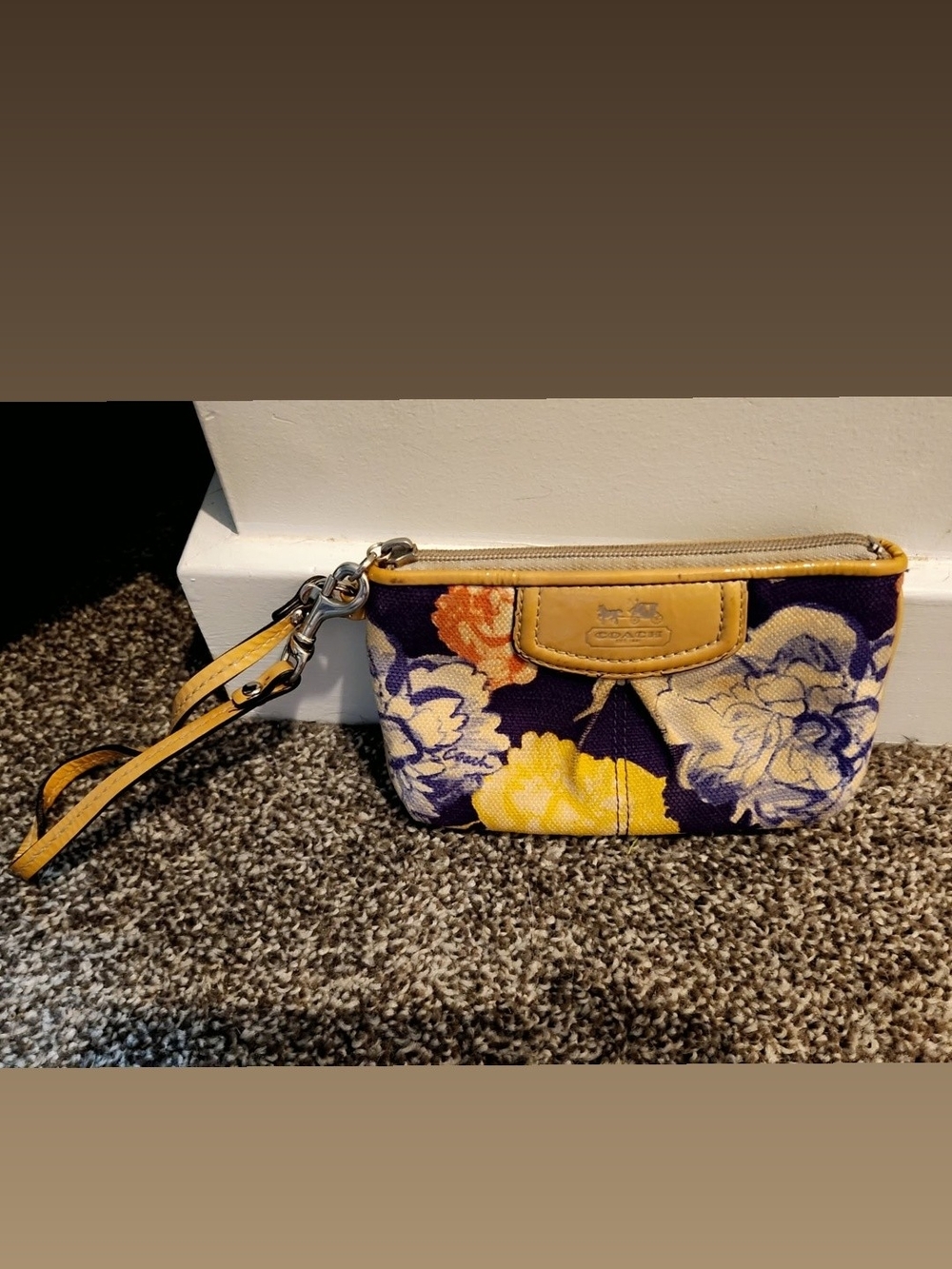 Coach Floral Wristlet in Navy, Yellow, Cream